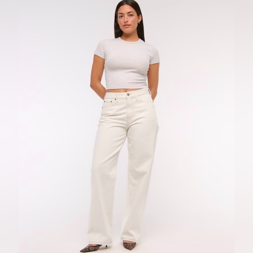 Abercrombie & Fitch Cream Wide Leg Slouch Jeans